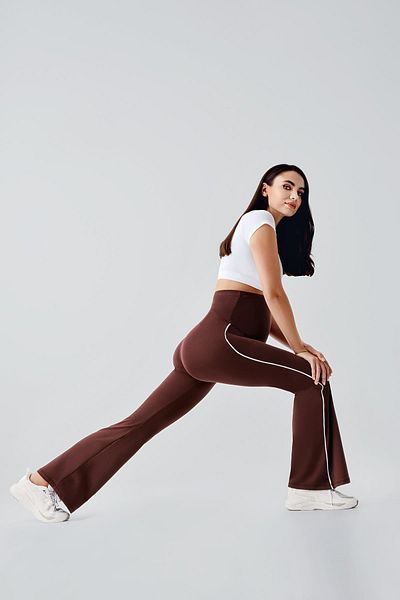 Artış Ribbed Flared Leg High Waist Stretchy Recovery Maternity Leggings