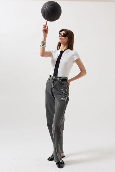 Black Fashion Blugi negri cu talie joasă imprimați