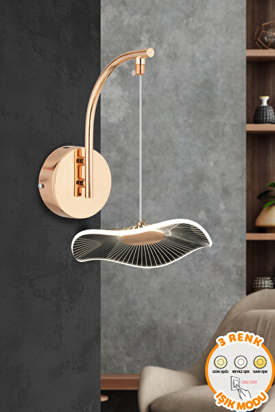 Dekorluna Helen Tekli 3 Renk Modern Led Aplik Gold Kaplama Duvar Ledli Aplik