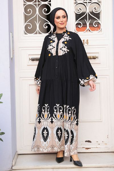 N.S NEVA STYLE Μαύρο Φόρεμα Hijab - Μοτίβο 32162S