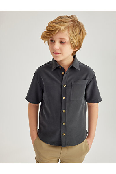 Koton Риза с къс ръкав и един джоб с копчета, детайлна, основна вискоза