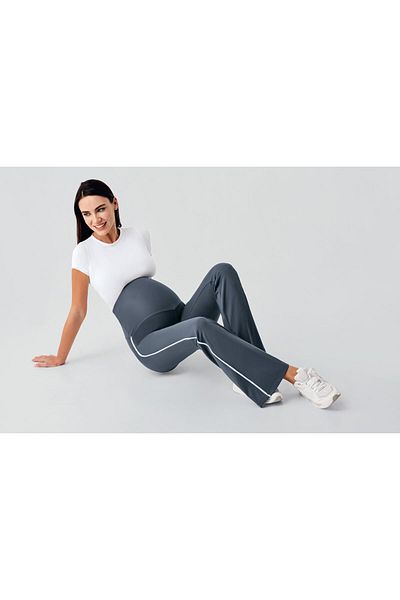 Artış Ribbed Flared Leg High Waist Stretchy Recovery Maternity Leggings