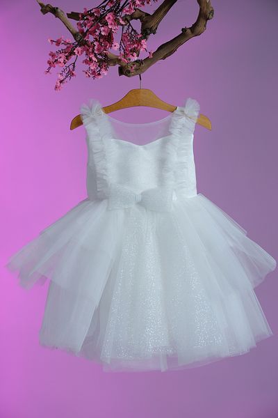 Pina Kids Glittery Girl's Evening Dress with Bow Detail on the Waist Aby.4006