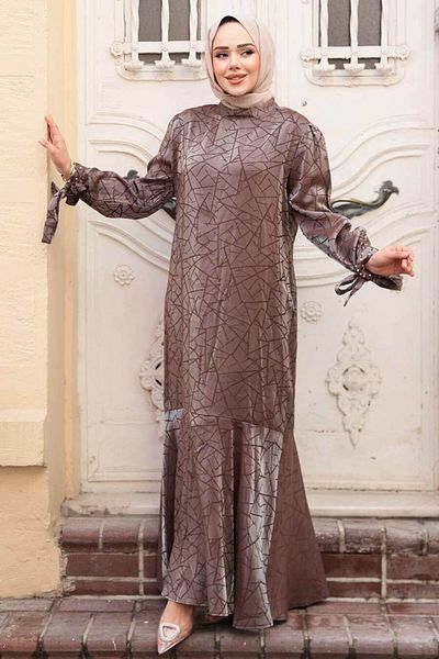 N.S NEVA STYLE Φόρεμα με σχέδιο Mink Hijab Satin 4457V