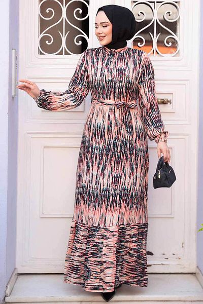 N.S NEVA STYLE Φόρεμα με σχέδιο Salmon Hijab 52721SMN