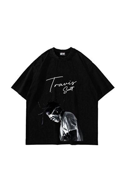 Bak Moda Travis Scott Štampano Oversize kroj Unisex crna majica