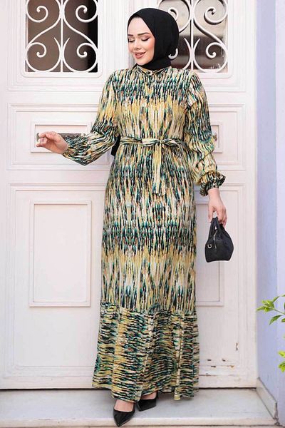 N.S NEVA STYLE Oil Green Hijab Dress 52721Yy