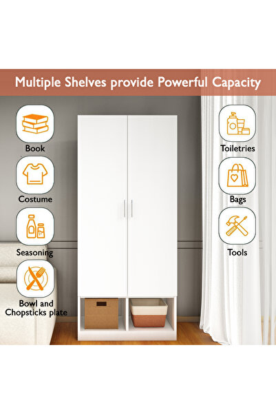 Mahmayi Modern 2 Door Wardrobe with Multiple Shelves