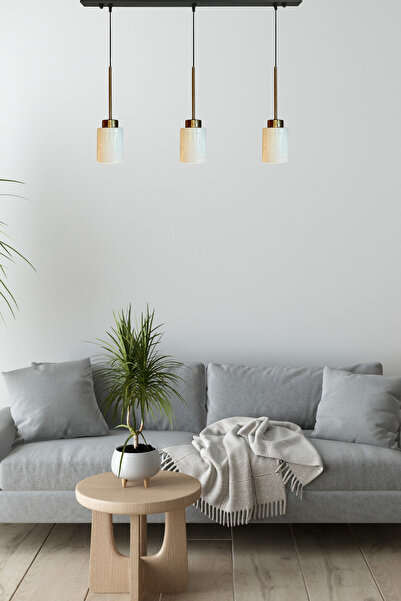 Bamyum Tiny Beyaz Cam Üçlü Avize İnce Eskitme Başlık Retro Sarkıt Lamba Restoran Salon Aydınlatma