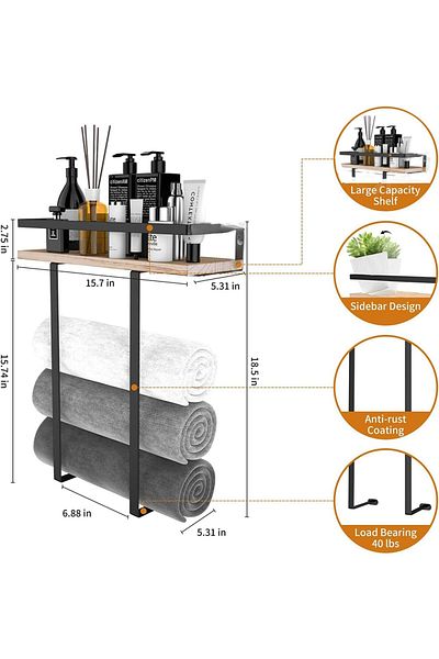 COOYA Wall Mounted Towel Racks,Upper Layer Features Anti-fall Handrail, for Bathroom Dorm Rooms