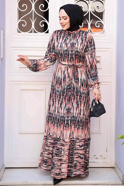 N.S NEVA STYLE Φόρεμα με σχέδιο Salmon Hijab 52721SMN