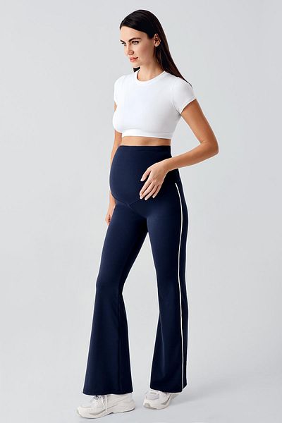 Artış Ribbed Flared Leg High Waist Stretchy Recovery Maternity Leggings