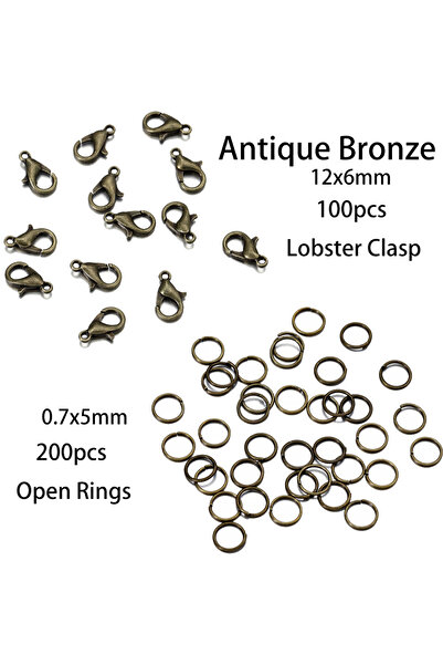 Choice مجموعة برونزية عتيقة 8 ألوان 200 قطعة حلقات + 100 قطعة مجموعة مشابك جر...