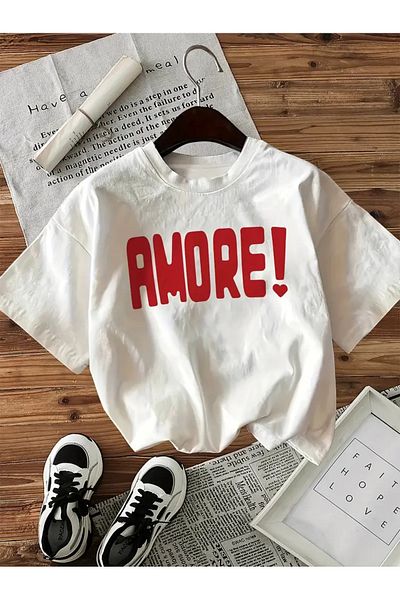 AEMİ Μπλουζάκι Unisex Amore με στάμπα 100% βαμβακερό Oversize