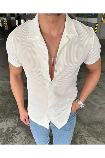 Milo Moda White Textured Oversize Ribbed Otoman Shirt Men