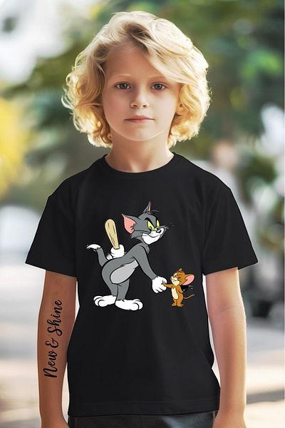 New Shine Tricou pentru copii supradimensionat cu imprimeu Tom și Jerry