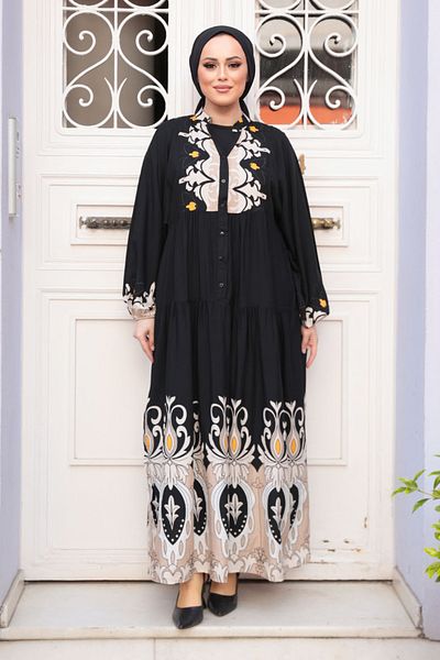 N.S NEVA STYLE Μαύρο Φόρεμα Hijab - Μοτίβο 32162S