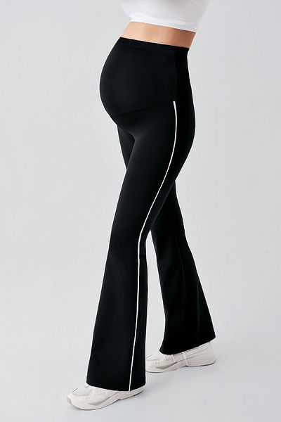Artış Ribbed Flared Leg High Waist Stretchy Recovery Maternity Leggings