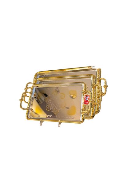 aljahwari 3-piece serving tray set, two-tone gloss