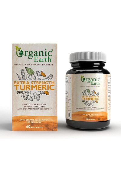 ORGANIC EARTH Plant Based Extra Strength Turmeric I 4-in-1 Benefits: Joint Support, Brain Health I V