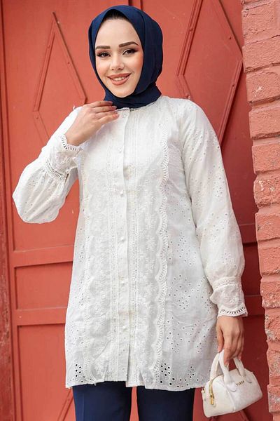 N.S NEVA STYLE Guipure White Hijab Tunic 20012B