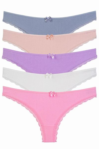 Nicoletta Women's Panties Brazillian 5 Pack Lycra Ribbed Cotton Camisole Lace LILA