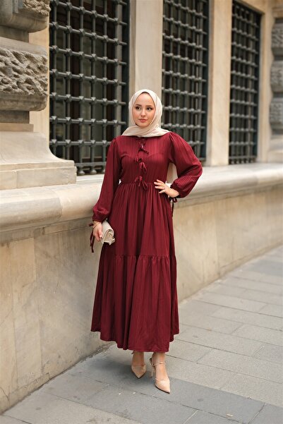 LOCCO Women's Waist Drawstring Dress Burgundy