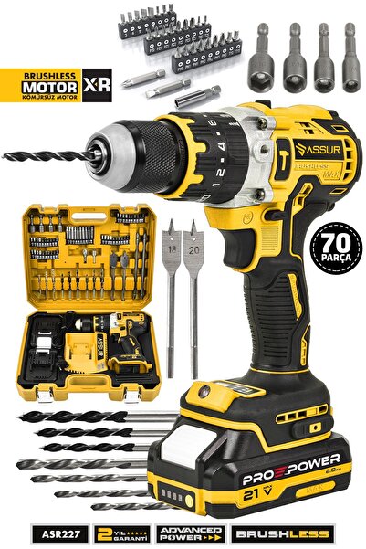 ASSUR 21v Çift Akülü Şarjlı Matkap Çelik Mandren Kömürsüz Motor Darbeli Akülü Vidalama