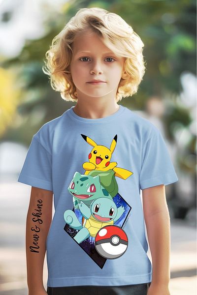 New Shine 1 tricou este un cadou pentru achiziții de 6 și peste în coș - Tricou pentru copii supradimensionat cu imprimeu Pokemon