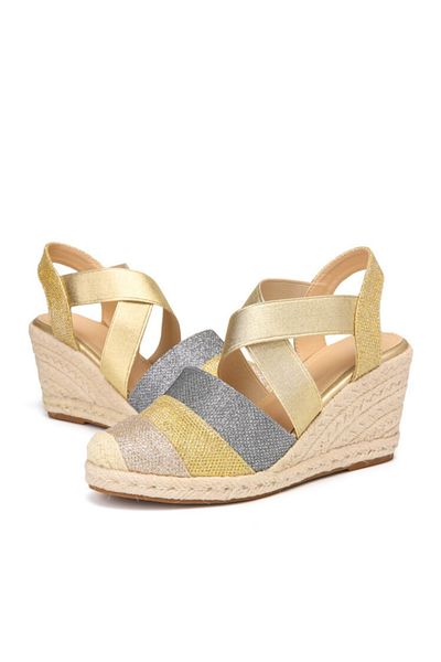 ETG Gretel Gold Oak Hemp Rope Lame Heels