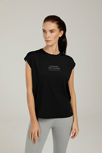 lumberjack Ct686 Vera Slogan T-shırt Siyah Kadın Kısa Kol T-shirt