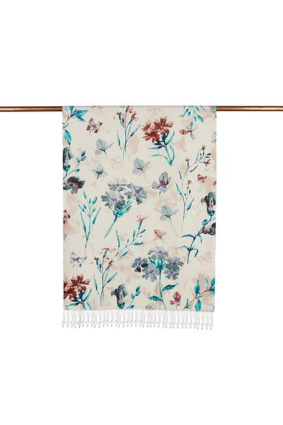ipekevi Mink Clover Garden Patterned Silk Shawl