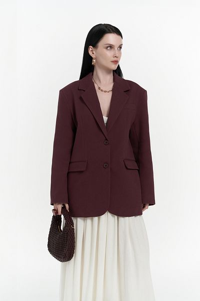 BOHEMAİ Weit geschnittener Symi Basic Blazer in Burgunderrot