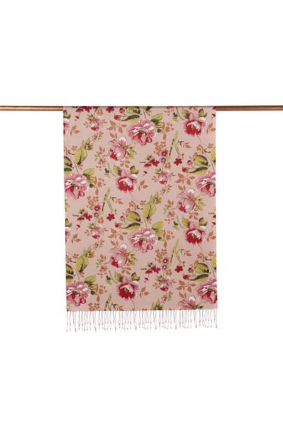 ipekevi Mink Hanging Rose Patterned Silk Shawl