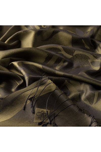 ipekevi Μεταξωτό σάλι με σχέδιο χακί πράσινο Nev Bahçe