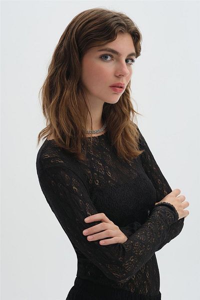 SHERIN Μαύρο δαντελένιο κορμάκι