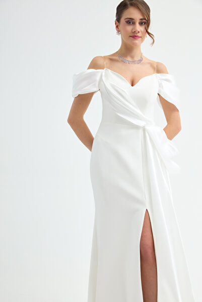 Lafaba Γυναικείο Μακρύ Βραδινό Φόρεμα με Λευκό Σκάφος με Στρίφωμα