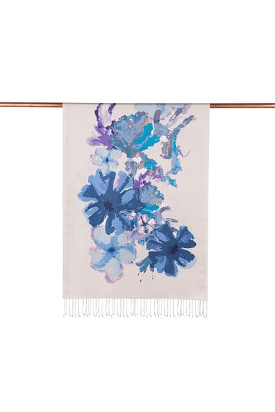 ipekevi Ice White Evening Sefasi Patterned Silk Shawl