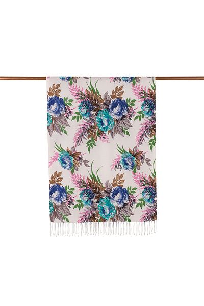 ipekevi White Moonlight Patterned Silk Shawl