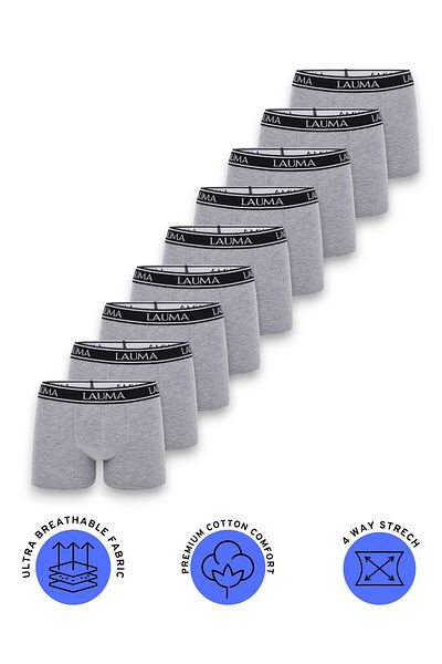 LAUMA Men's Boxer 9 Pack – Light Gray, Cotton, Stretch and Lycra Underwear