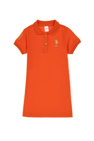 U.S. Polo Assn. Baby Girl Pomegranate Flower Polo Neck Short Sleeve Basic Knitted Dress 50306333-Vr039