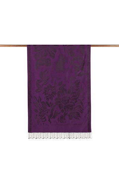 ipekevi Şal de mătase cu model Noble Purple Nev Garden