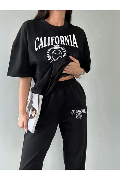 DAXİS Sportwear Company Tennis Oversize Crew Neck Sweatpants and T-shirt - Jogger T-shirt Bottom Top Tracksuit Set