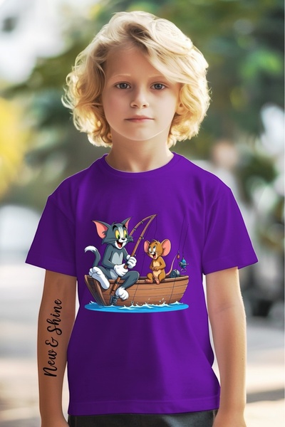 New Shine TOM VE JERRY BASKILI BASKILI OVERSİZE ÇOCUK T-SHİRT