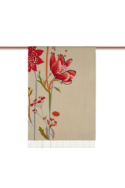 ipekevi Μεταξωτό σάλι με σχέδιο κρέμας Amaryllis