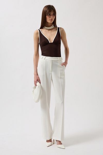 Black Fashion White Trousers with Waist Belt
