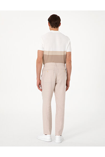 Pierre Cardin Bej Carrot Fit %100 Keten Beli Lastikli İpli Kanvas Pantolon 50301811-VR011