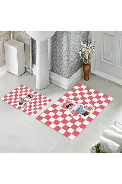 Evmila Teddy Bear Patterned Set of 2 Non-Slip Bath Mats