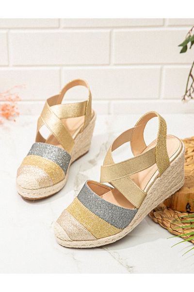 ETG Gretel Gold Oak Hemp Rope Lame Heels