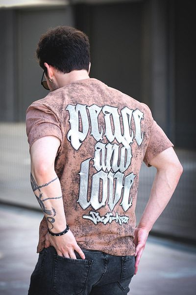 Oksit Ανδρικό μπλουζάκι Peace And Love που πλένεται πίσω και μπροστά από βαμβακερό τύπωμα Comfort
